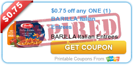 $0.75 off any ONE (1) BARILLA Italian Entrees