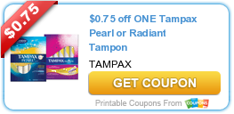 $0.75 off ONE Tampax Pearl or Radiant Tampon