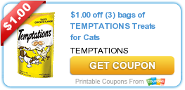 $1.00 off (3) bags of TEMPTATIONS Treats for Cats