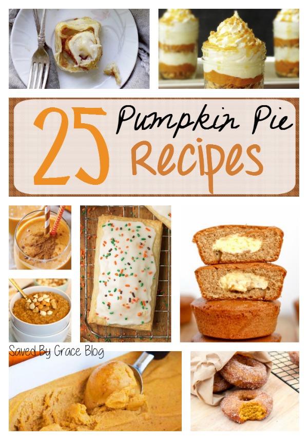 Pumpkin Pie Recipe Roundup- featuring 25 ways to enjoy pumpkin pie, easy pumpkin recipes and a few DIY pumpkin spice crafts, too!