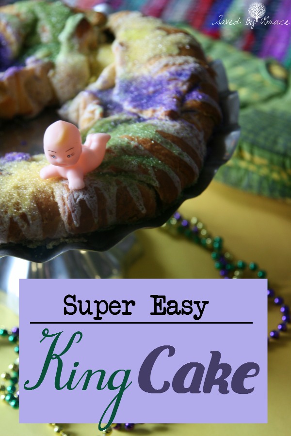 A Lazy King Cake Recipe- This easy to make king cake is semi-homemade and ready in just under 30 minutes. 