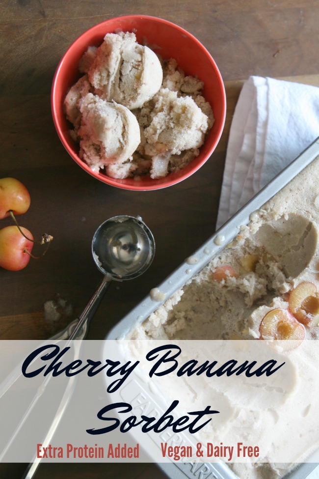 No-Churn Vegan Cherry Banana Sorbet with Added Protein- Welcome summer and some easy added protein with this no churn sorbet and Skylar Rae© Cherries.