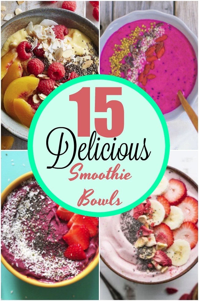 15 Smoothie Bowl Recipes- Smoothie bowls are filling, healthy and a delicious way to start your day or grab a quick lunch. Check out these 15 delicious smoothie bowl recipes for inspiration!